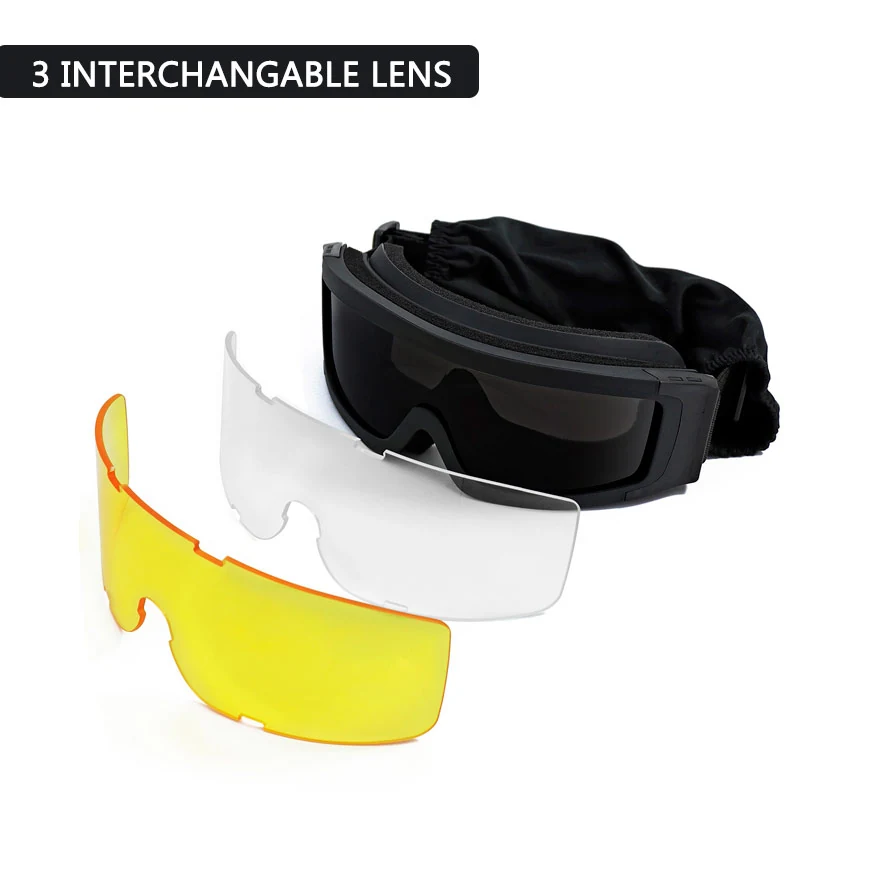 Side profile of the TA-J027 goggle showing the ventilated frame and adjustable elastic strap
