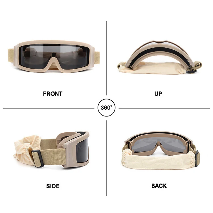 Close-up of the TA-J027 goggle lens with anti-fog coating and TPU frame
