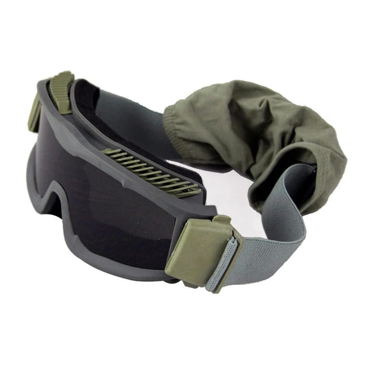 Side profile of the TA-RK006 goggle showing the ventilated frame and adjustable elastic strap