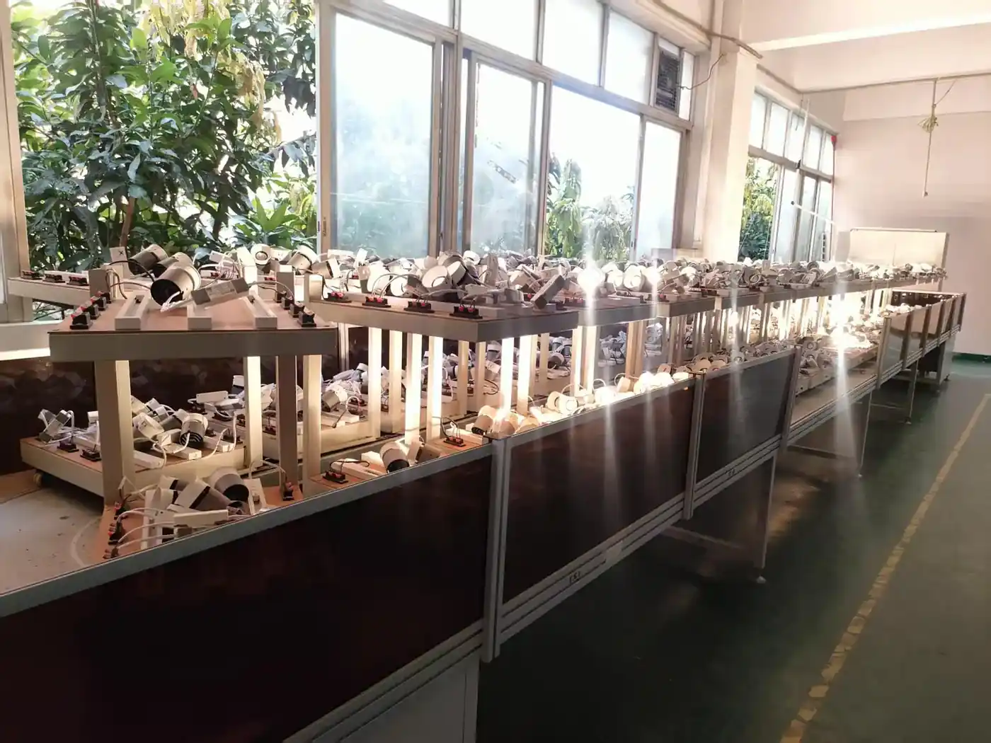 Ageing and burn-in line at the YiYo Lighting factory in Jiangmen