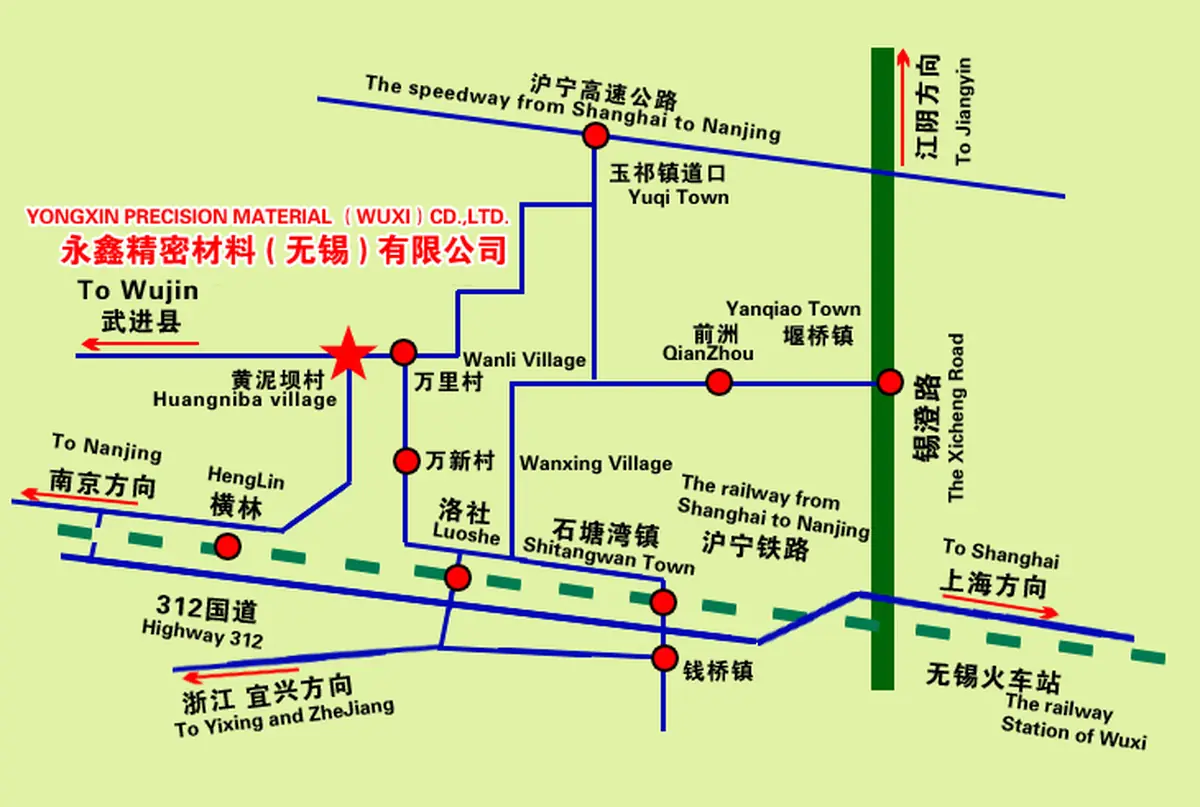 Mapa de localização da fábrica de materiais de precisão Yongxin na cidade de Yuqi, distrito de Huishan, província de Wuxi, Jiangsu