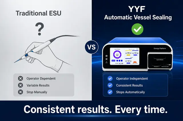 Traditional ESU compared with YYF automatic vessel sealing